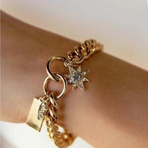 Ettika Starry Charms 18k Gold Plated Chain Link Bracelet 7" Long w/ 2 Extenders